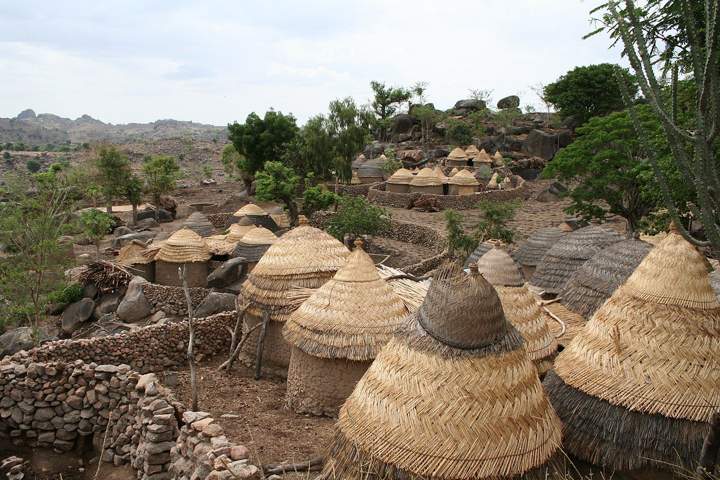 Thatched houses and stone walls at Sukur